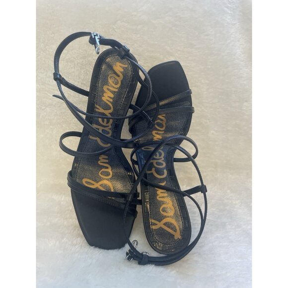 NIB SAM EDELMAN LEEANNE Genuine Leather Black Strappy Stiletto Sandal Heel Sz 8 - Picture 6 of 12
